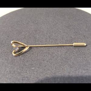 Heart stick pin gold and crystal brooch love Valentine dainty fine minimalist